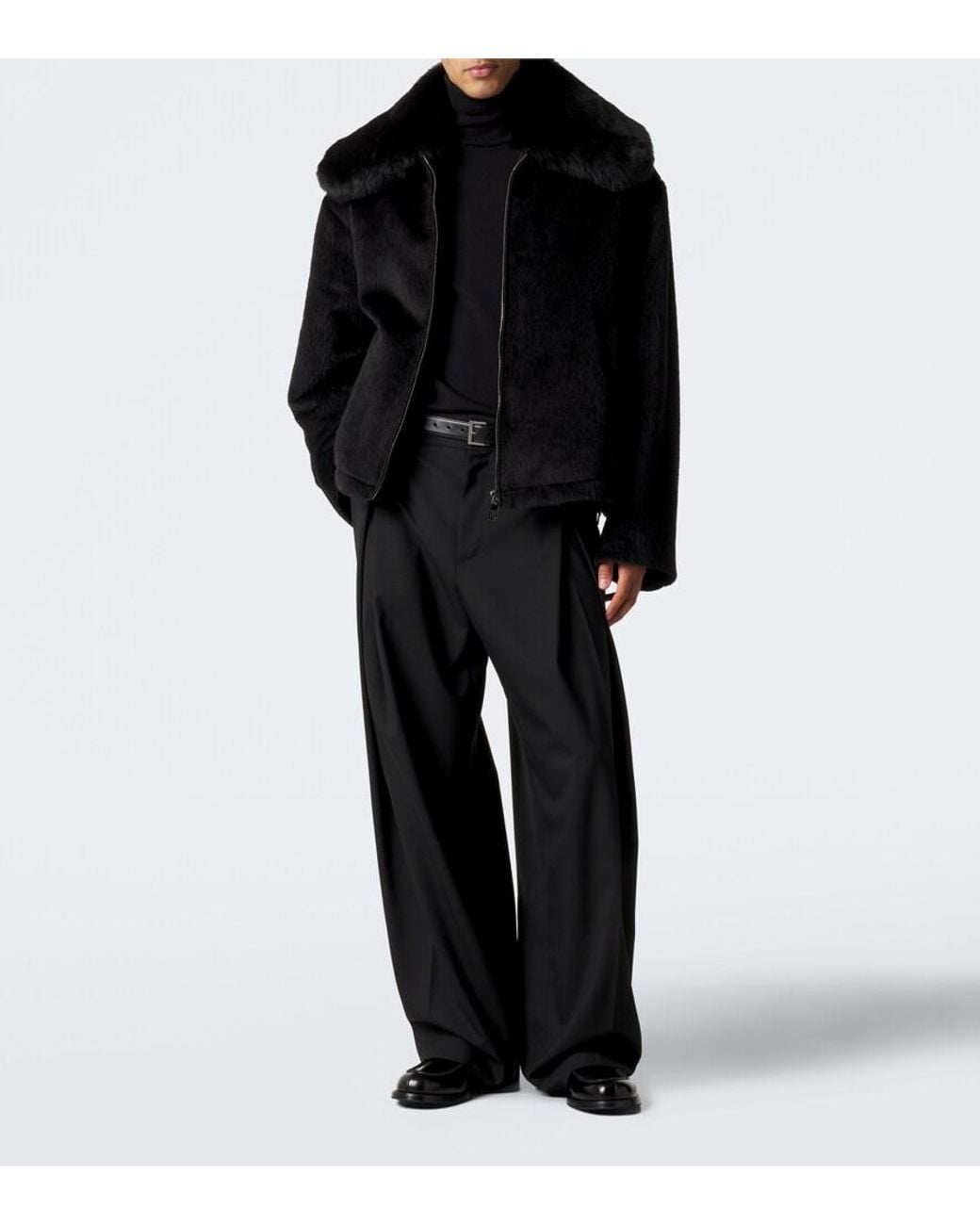 Dolce & Gabbana Black Shearling-Trimmed Alpaca And Wool Jacket for men