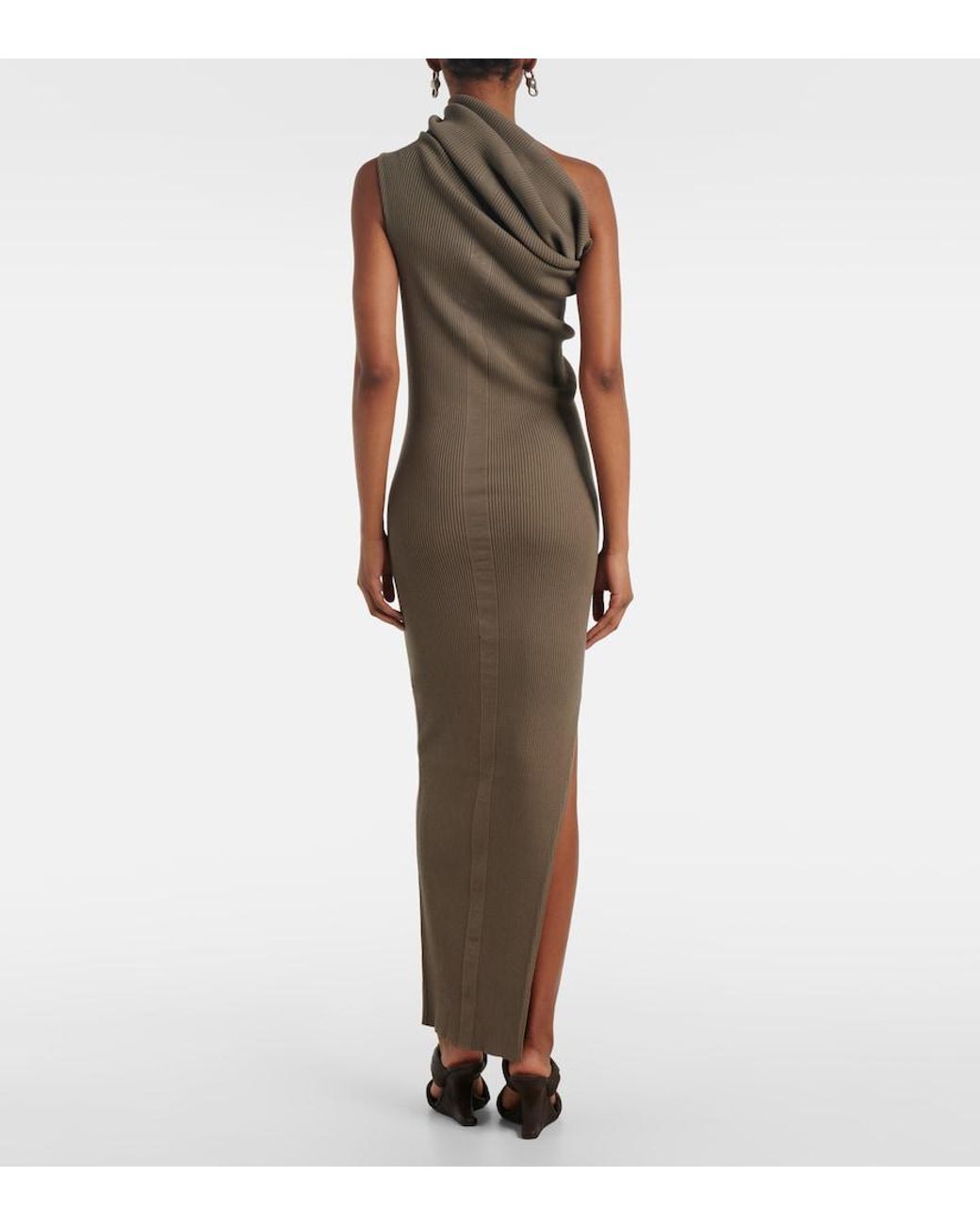 Rick Owens Brown One-Shoulder Maxi Dress