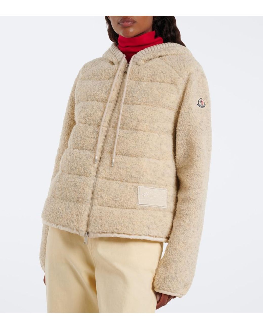 Moncler Natural Hooded Boucle Down Jacket