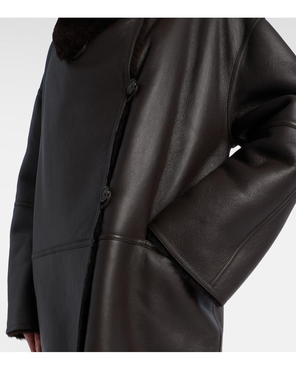Totême Black Shearling-Lined Leather Coat