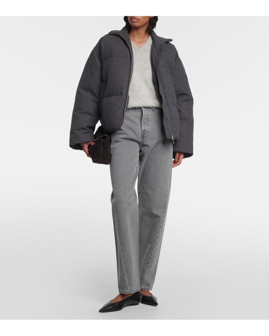 Totême  Gray Wool-Blend Flannel Down Jacket