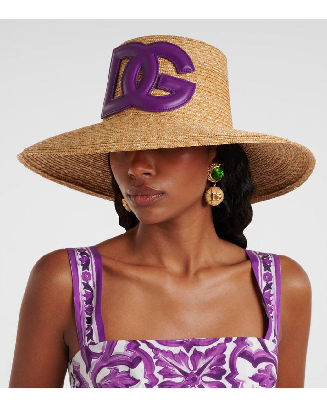 Dolce & Gabbana Dg Leather-Trimmed Straw Sun Hat in Pink | Lyst display picture 3