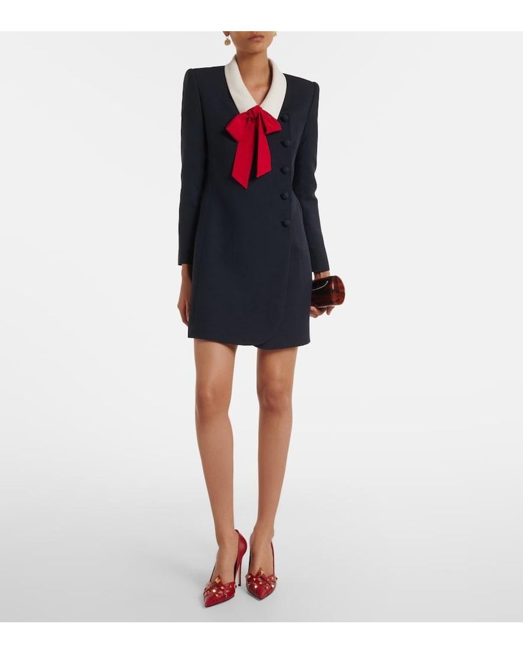 Valentino Garavani Blue Crepe Couture Tie-Neck Minidress