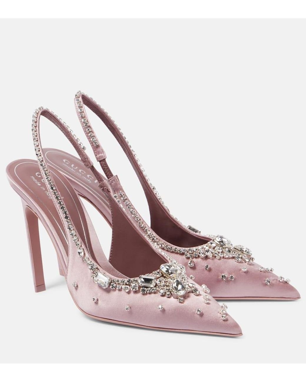 Gucci Crystal-Embellished Satin Slingback Pumps in Pink Gucci Crystal-Embellished Satin Slingback Pumps in Pink