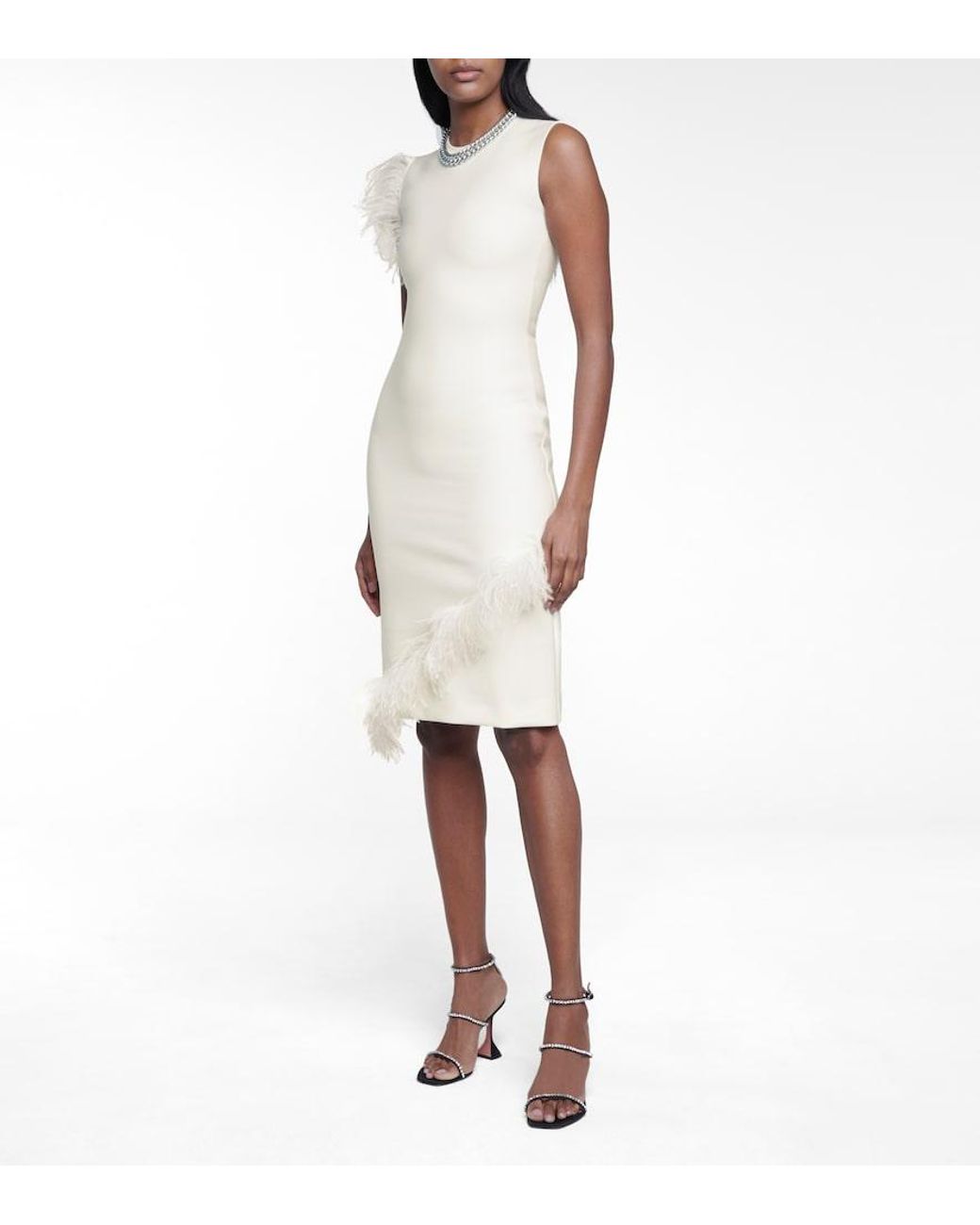 Christopher Kane White Feather-Trimmed Wool-Blend Dress