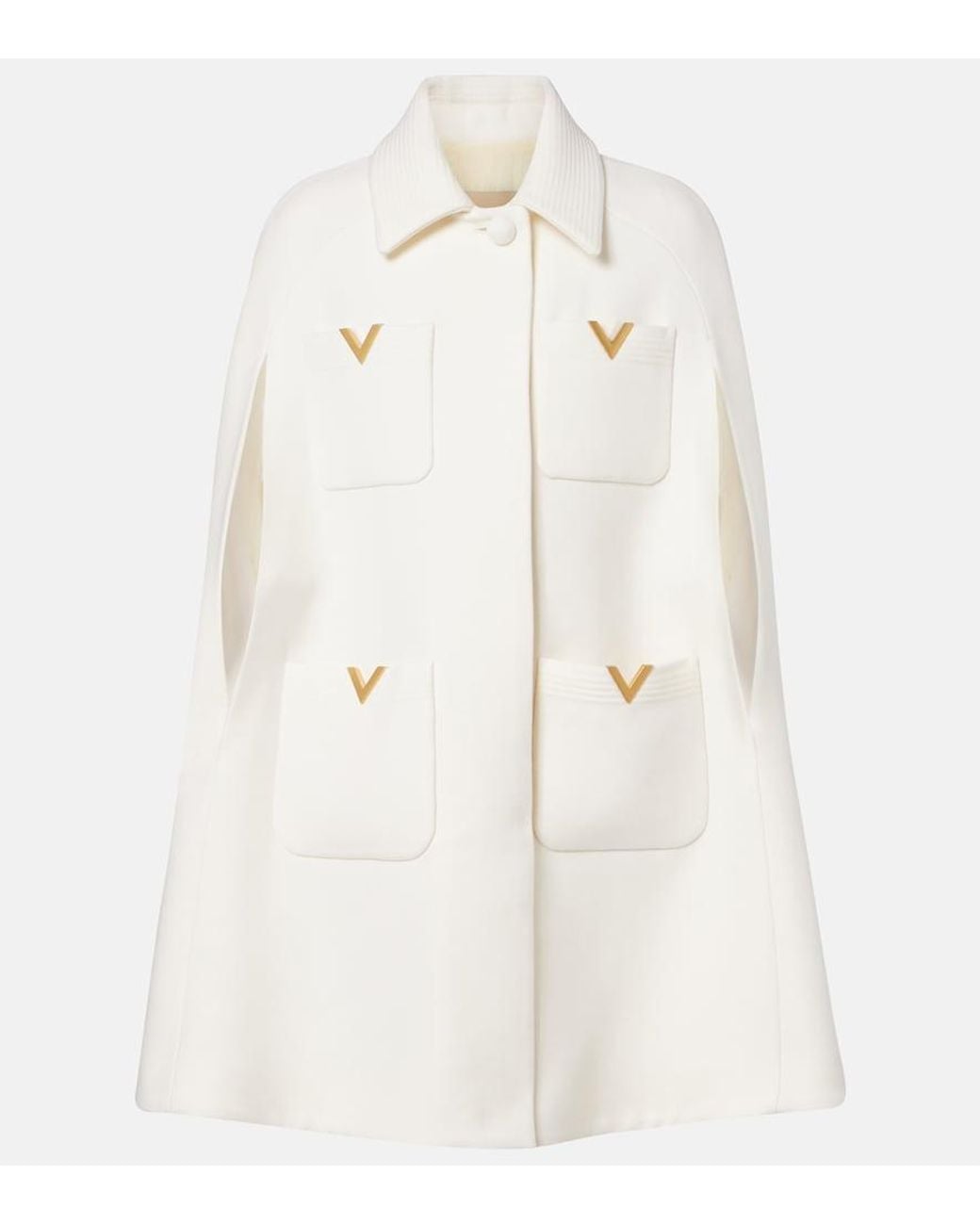 Valentino Garavani White Vgold Wool Cape