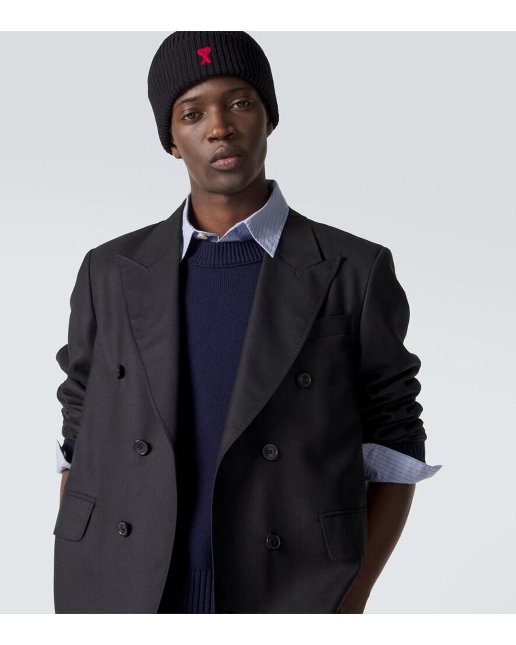AMI Black Ami De Cour Virgin Wool Beanie for men