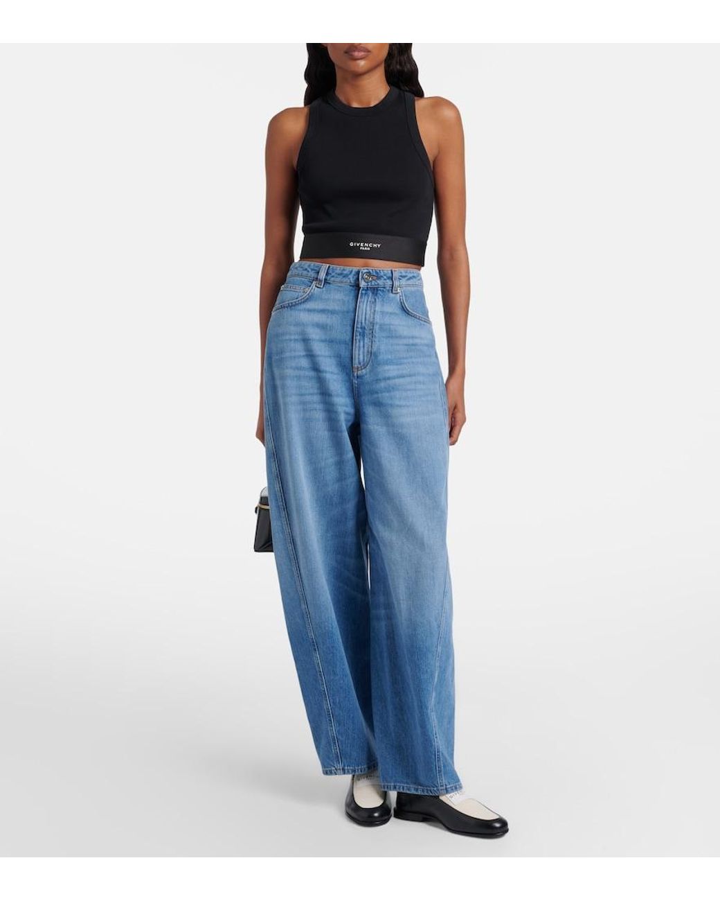 Givenchy Blue Logo Ribbed-Knit Cropped Cotton Tank Top