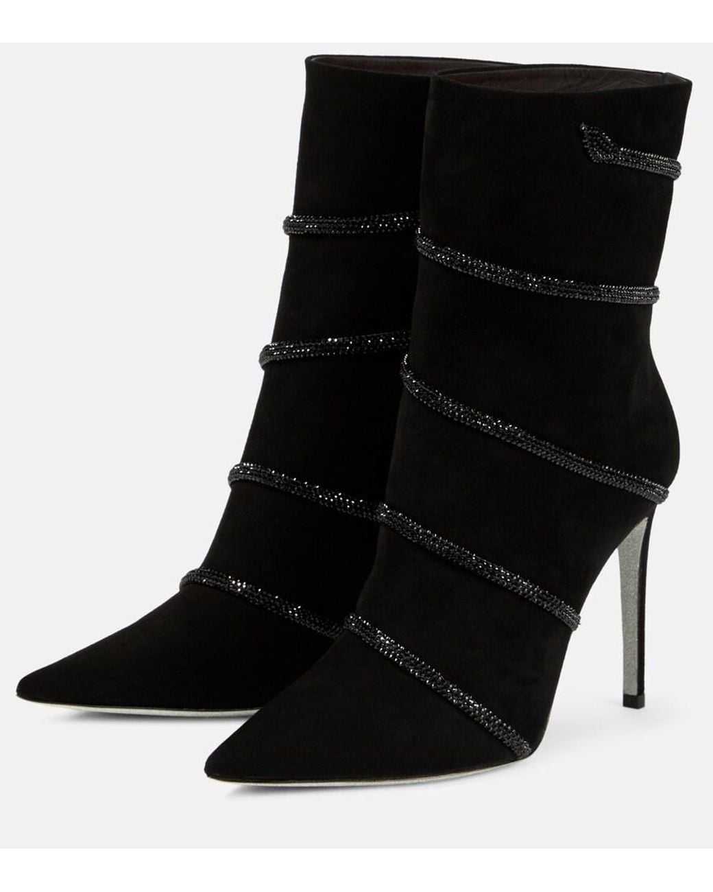 Rene Caovilla Black Stiefeletten Aus Wildleder Mit Strasssteinen