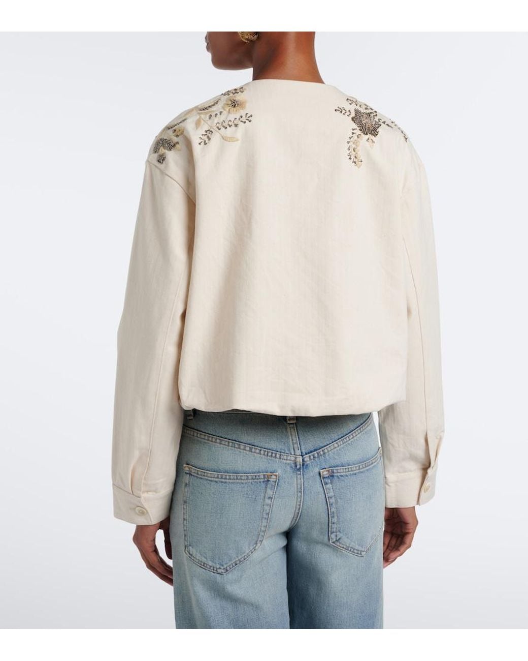 Veronica Beard Natural Emeren Embroidered Cotton Jacket