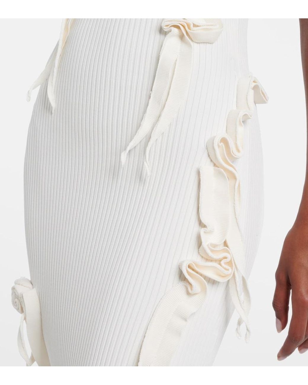Coperni White Floral-Applique Ribbed-Knit Maxi Dress