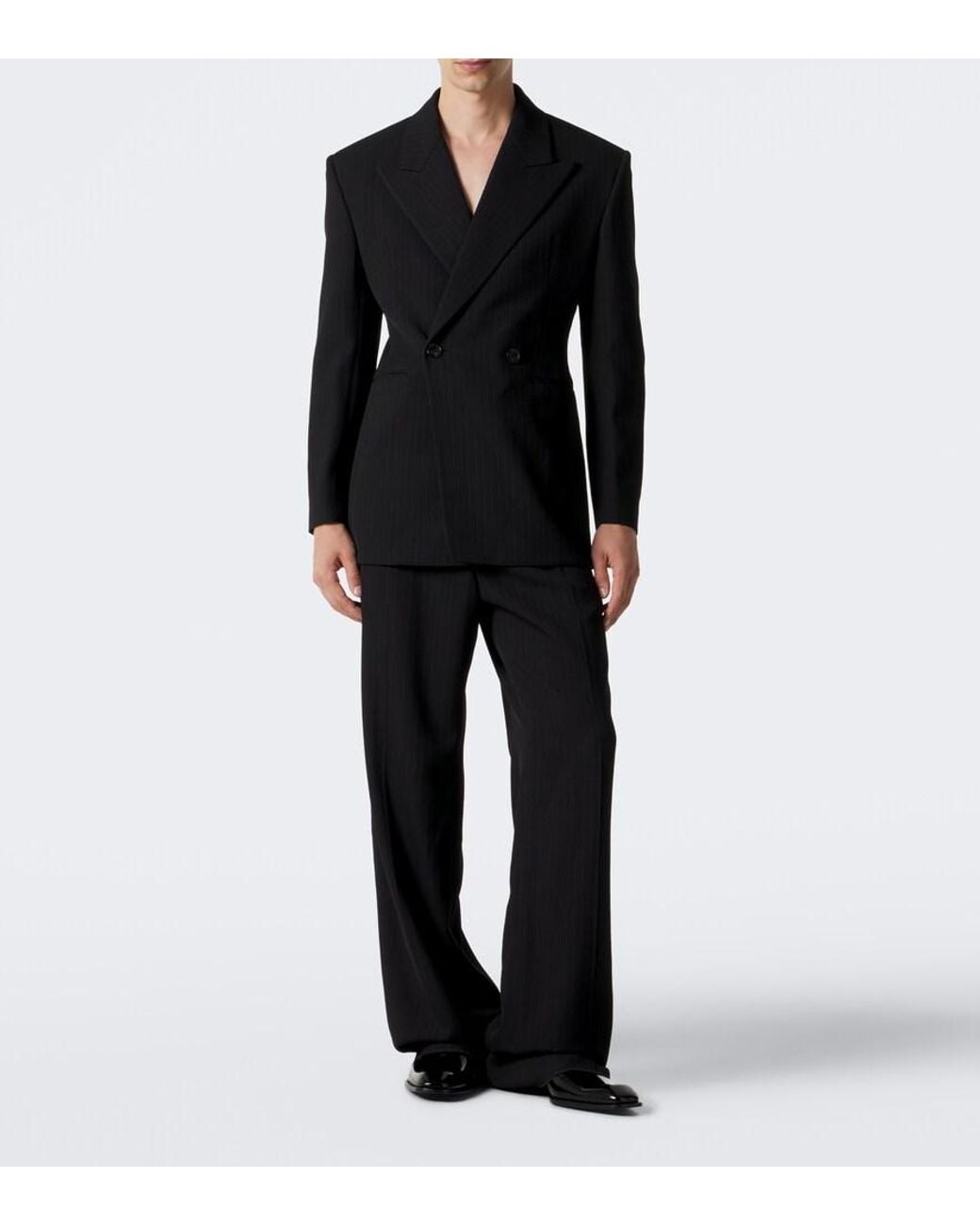 Saint Laurent Black Striped Wool-Blend Crepe Straight Pants for men
