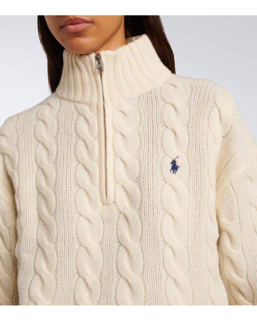 Polo Ralph Lauren White Cable-Knit Wool And Cashmere Sweater