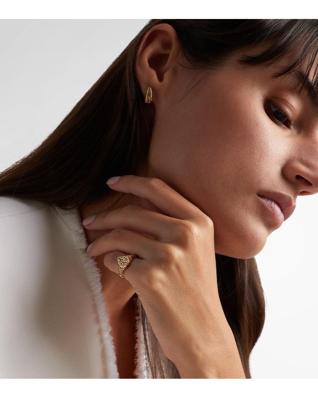 Yvonne Léon White Pinky Ring Poire Lynx Mini Aus 9Kt Gelbgold (375/1000) Mit Emaille, Diamanten Und Citrin