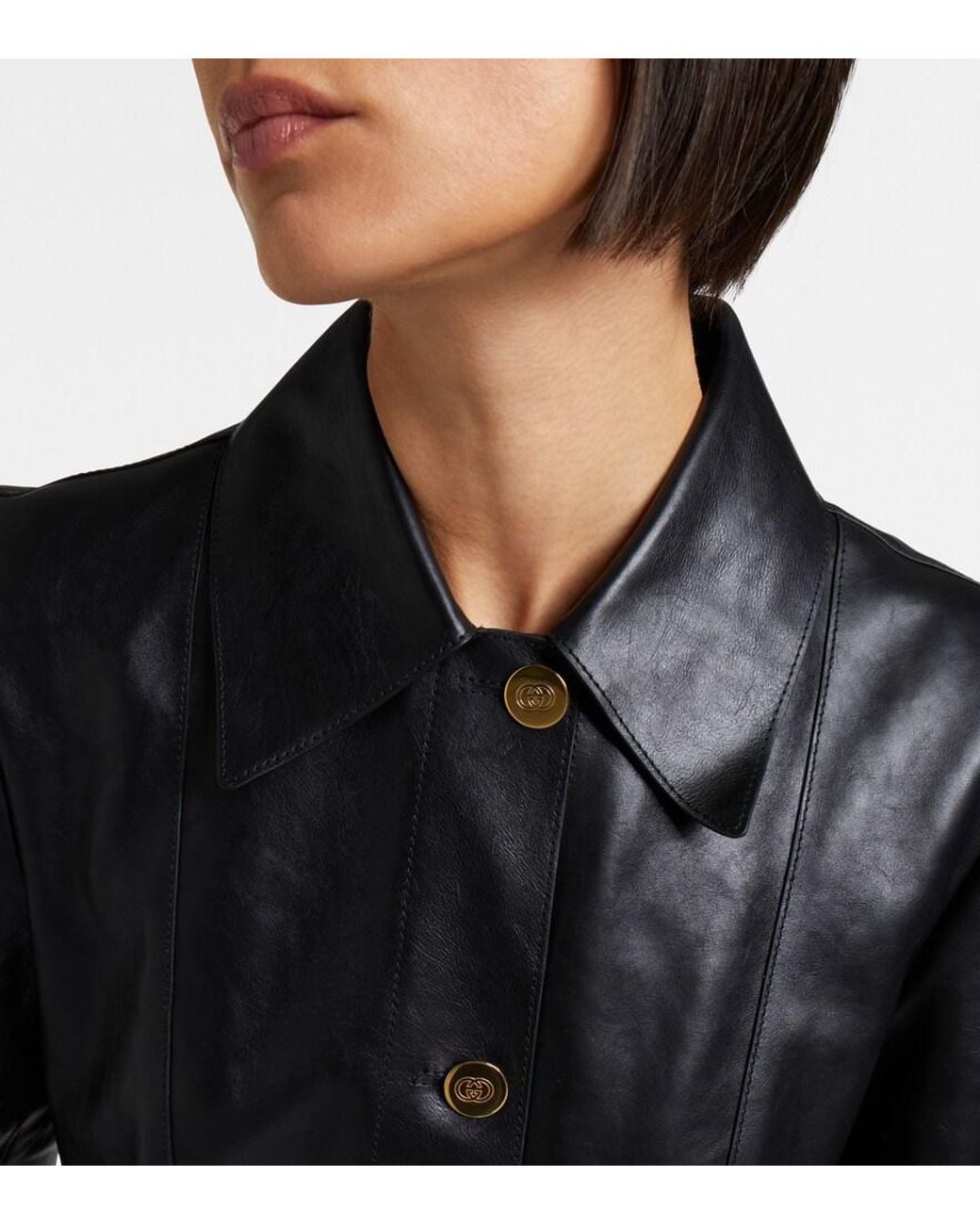 Gucci Black Interlocking G Leather Coat