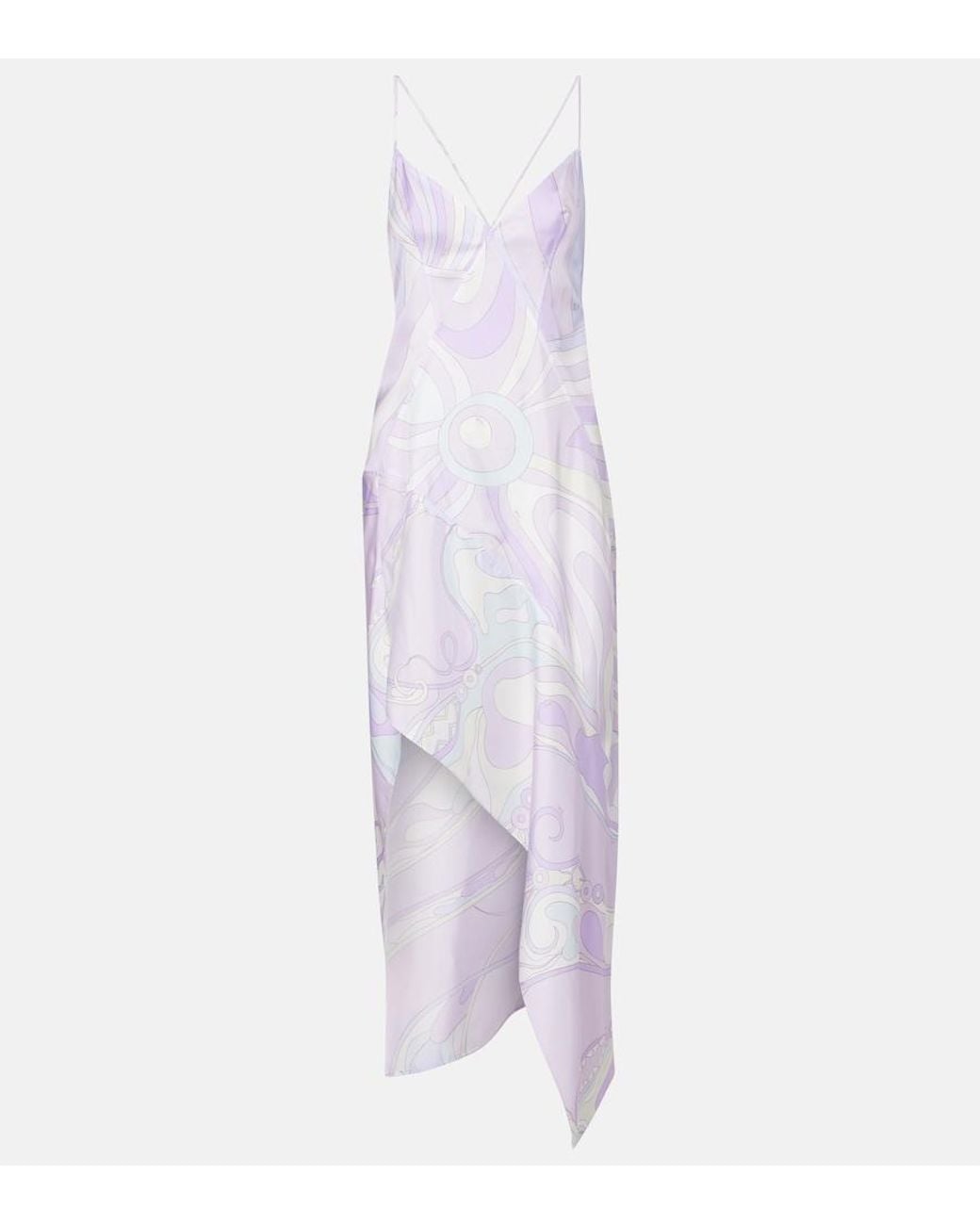 Emilio Pucci Purple Marmo Asymmetric Silk Twill Maxi Dress