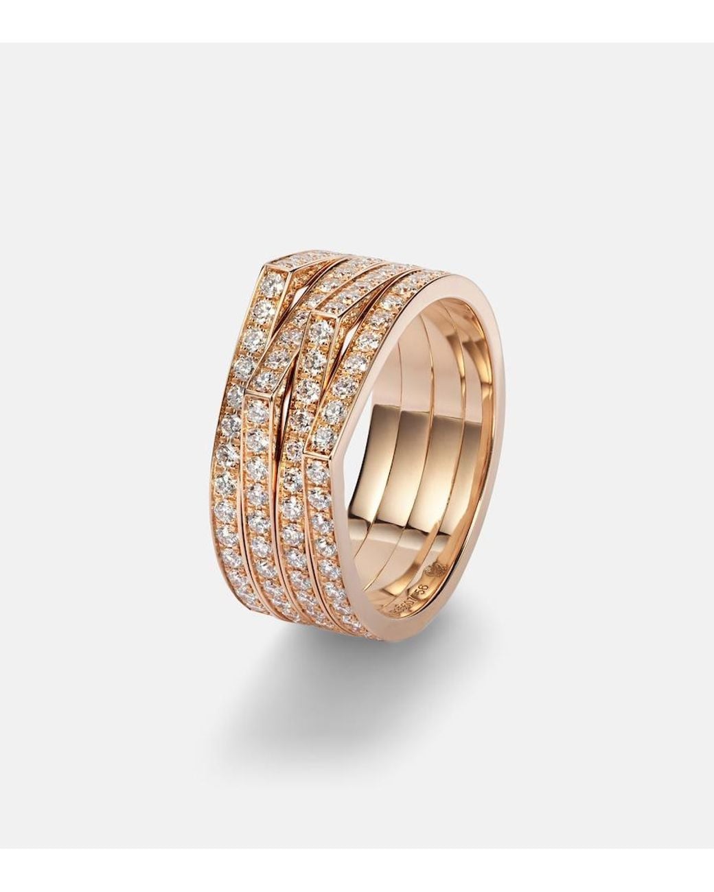 Repossi White Antifer 4 Rows 18Kt Rose Ring With Diamonds