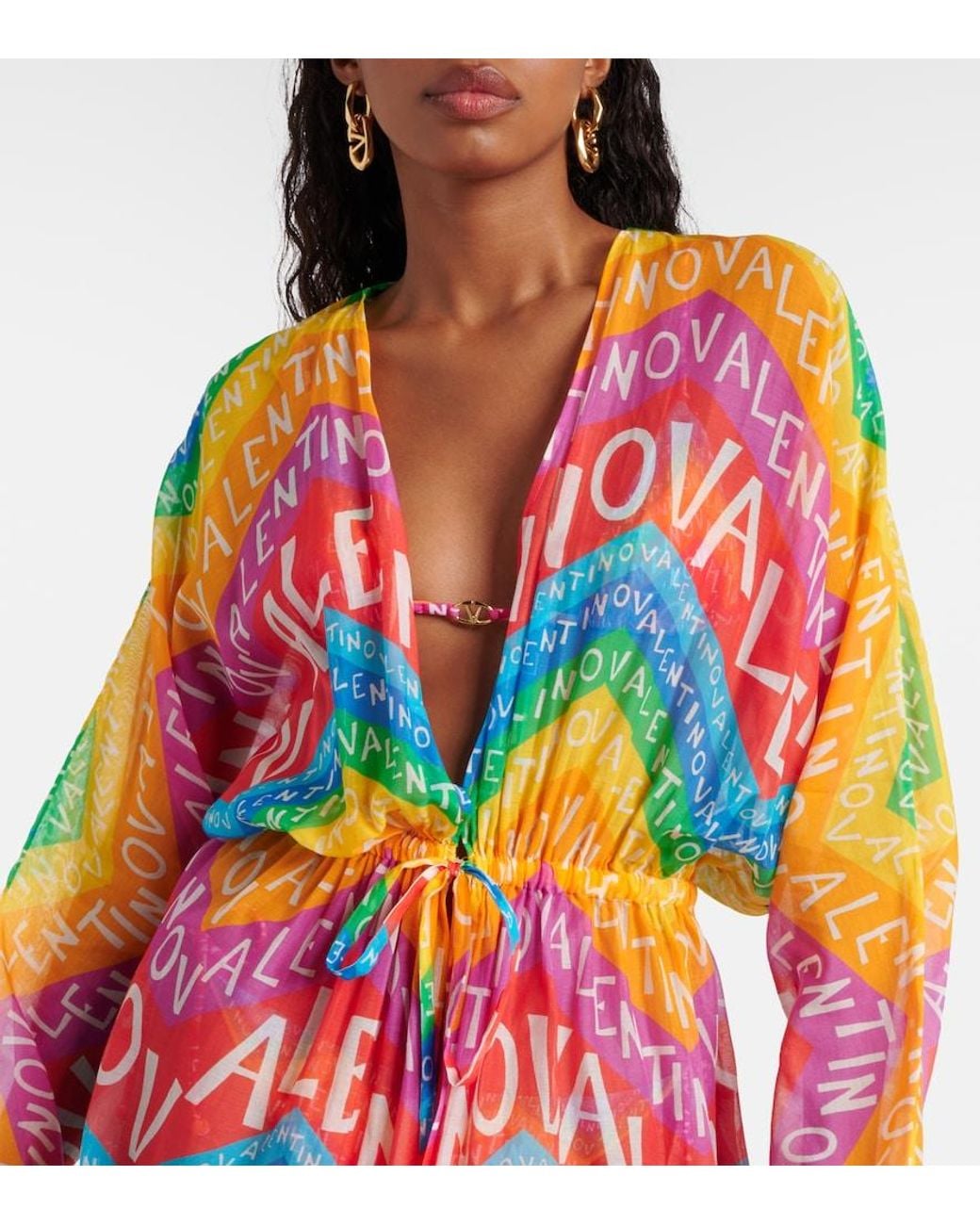 Valentino Multicolor Logo Cotton-Blend Beach Cover-Up