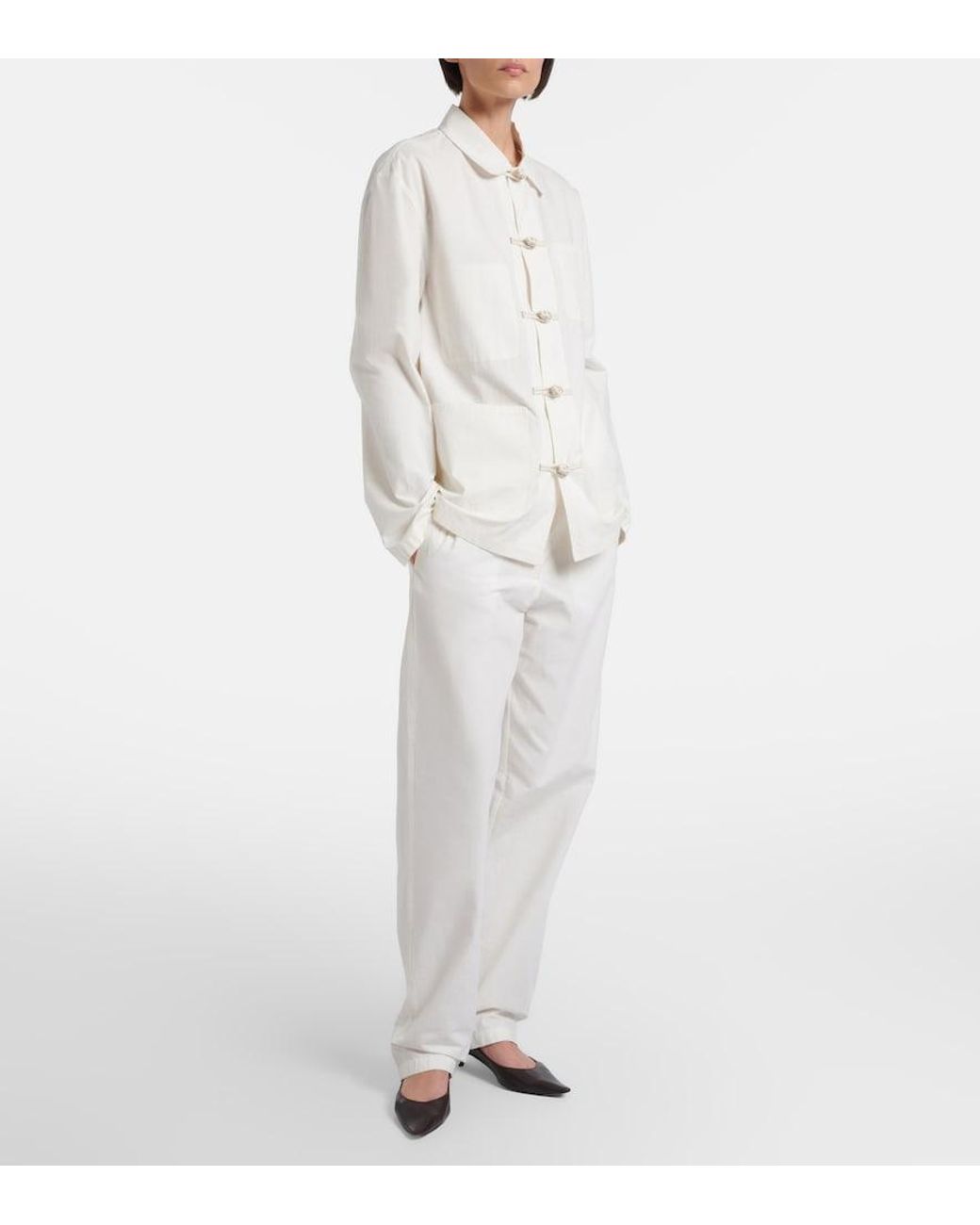 The Row White Fael Cotton Poplin Straight Pants