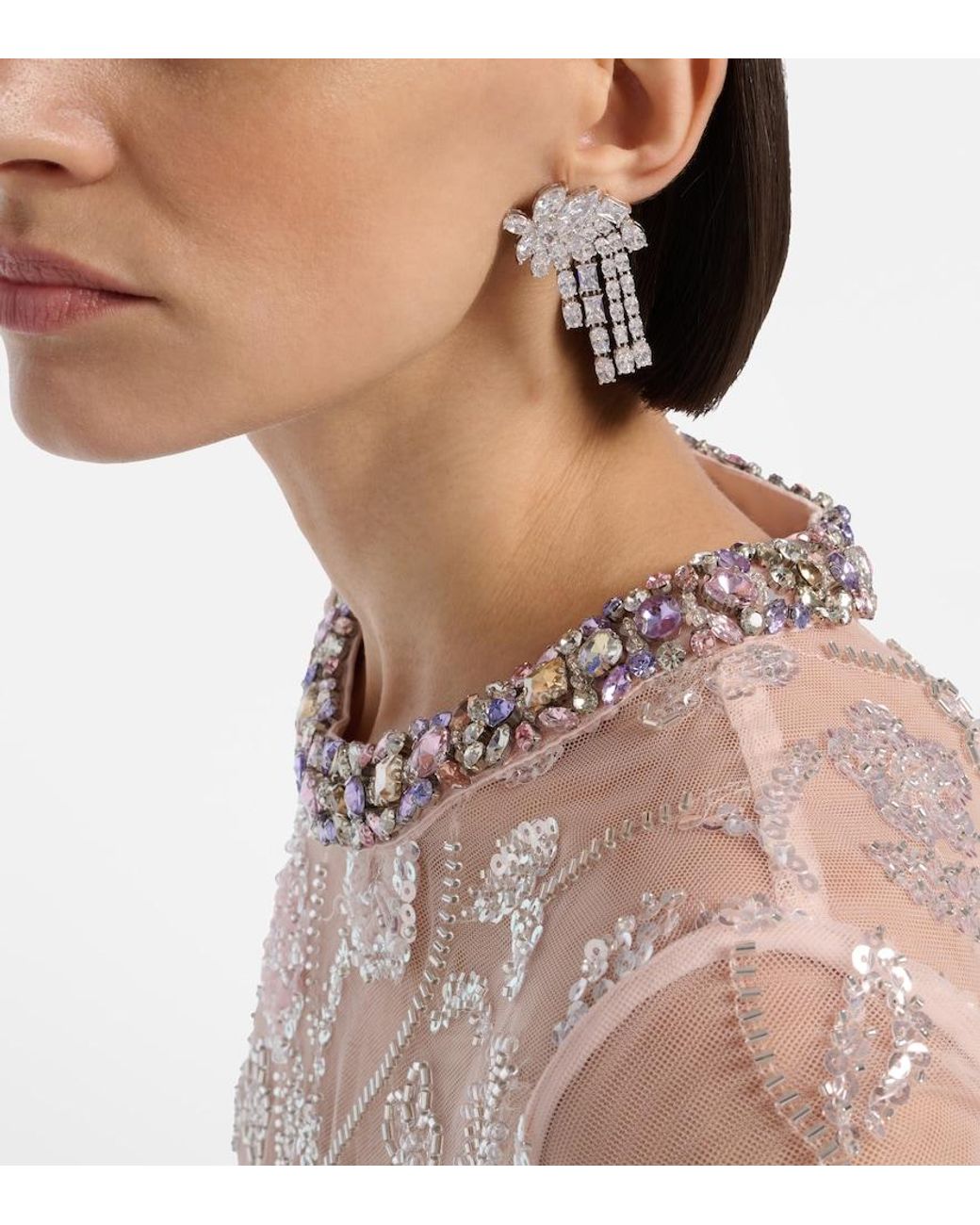 Self-Portrait White Crystal-Embellished Drop Earrings