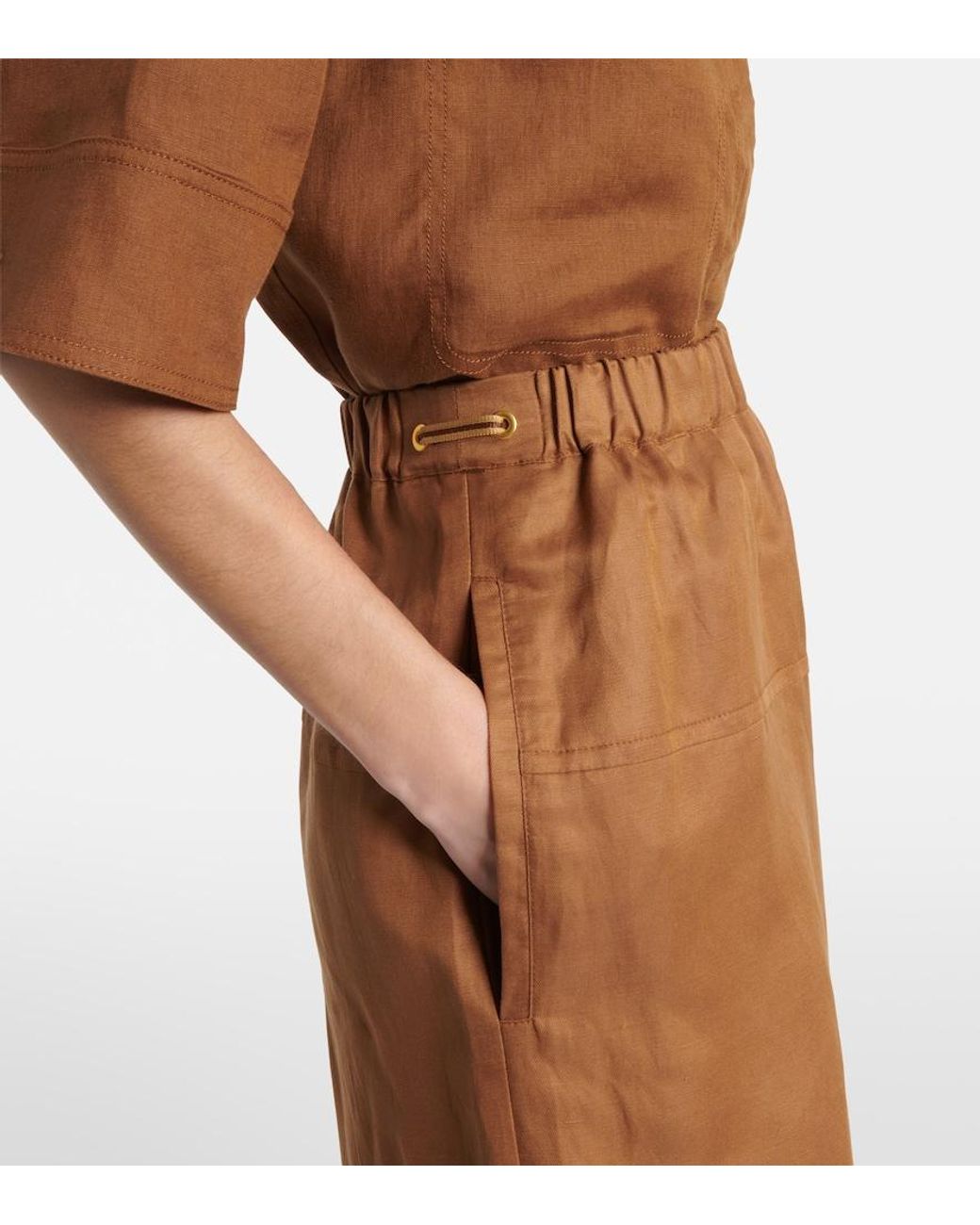 Max Mara Brown Onore Linen And Silk Twill Wide-Leg Pants