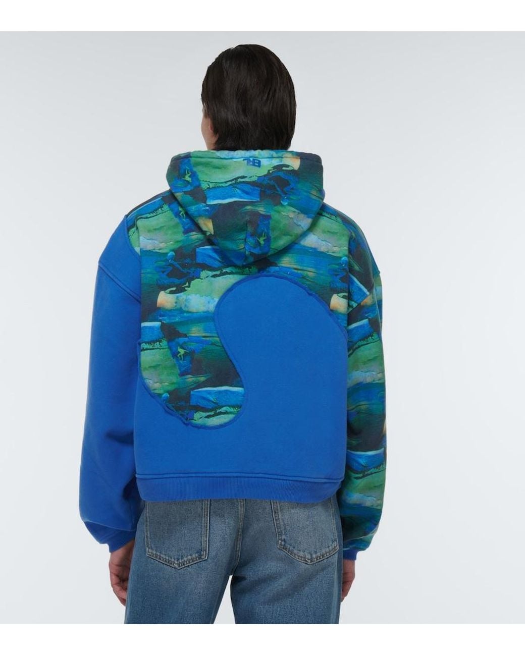 ERL Blue Printed Cotton-Blend Hoodie for men