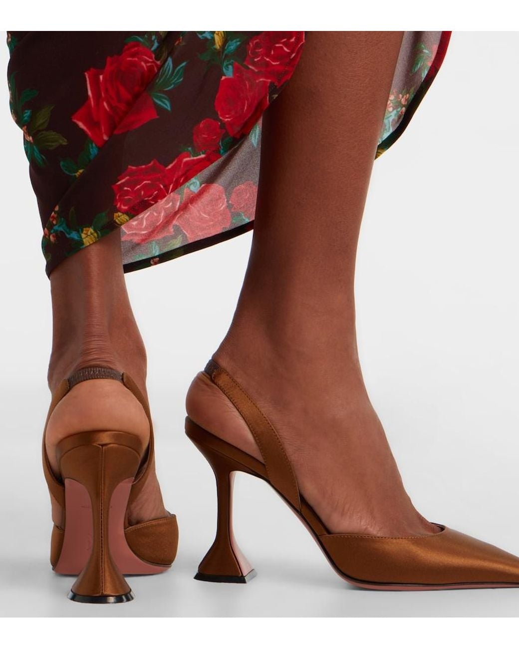 AMINA MUADDI Brown Holli Satin Slingback Pumps