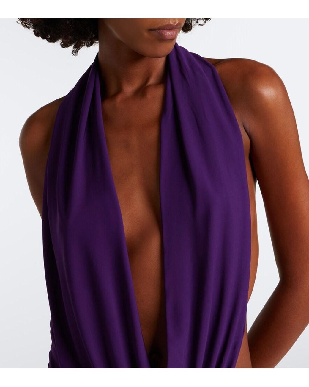 Alex Perry Purple Draped Halterneck Jersey Gown