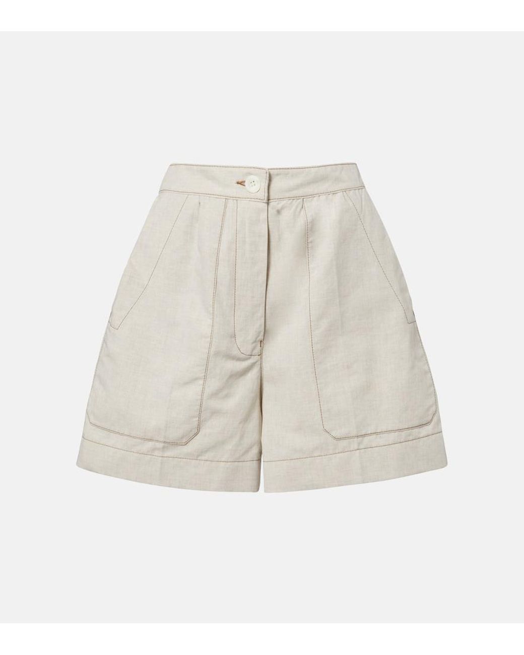 Prada White Cotton And Linen Chambray Shorts