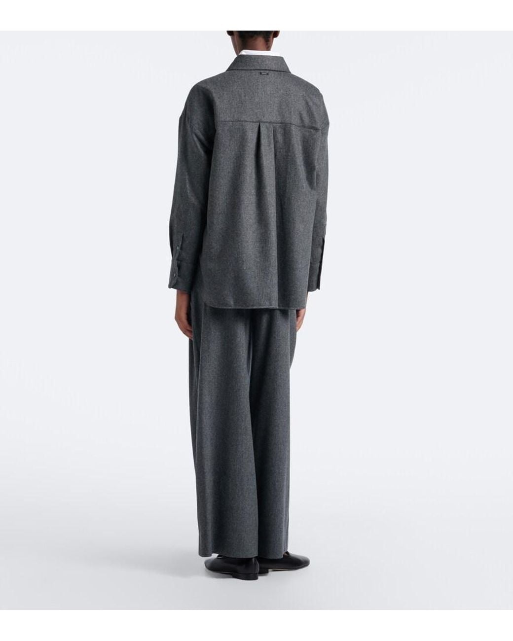 Max Mara Gray Pleated Wool Wide-Leg Pants