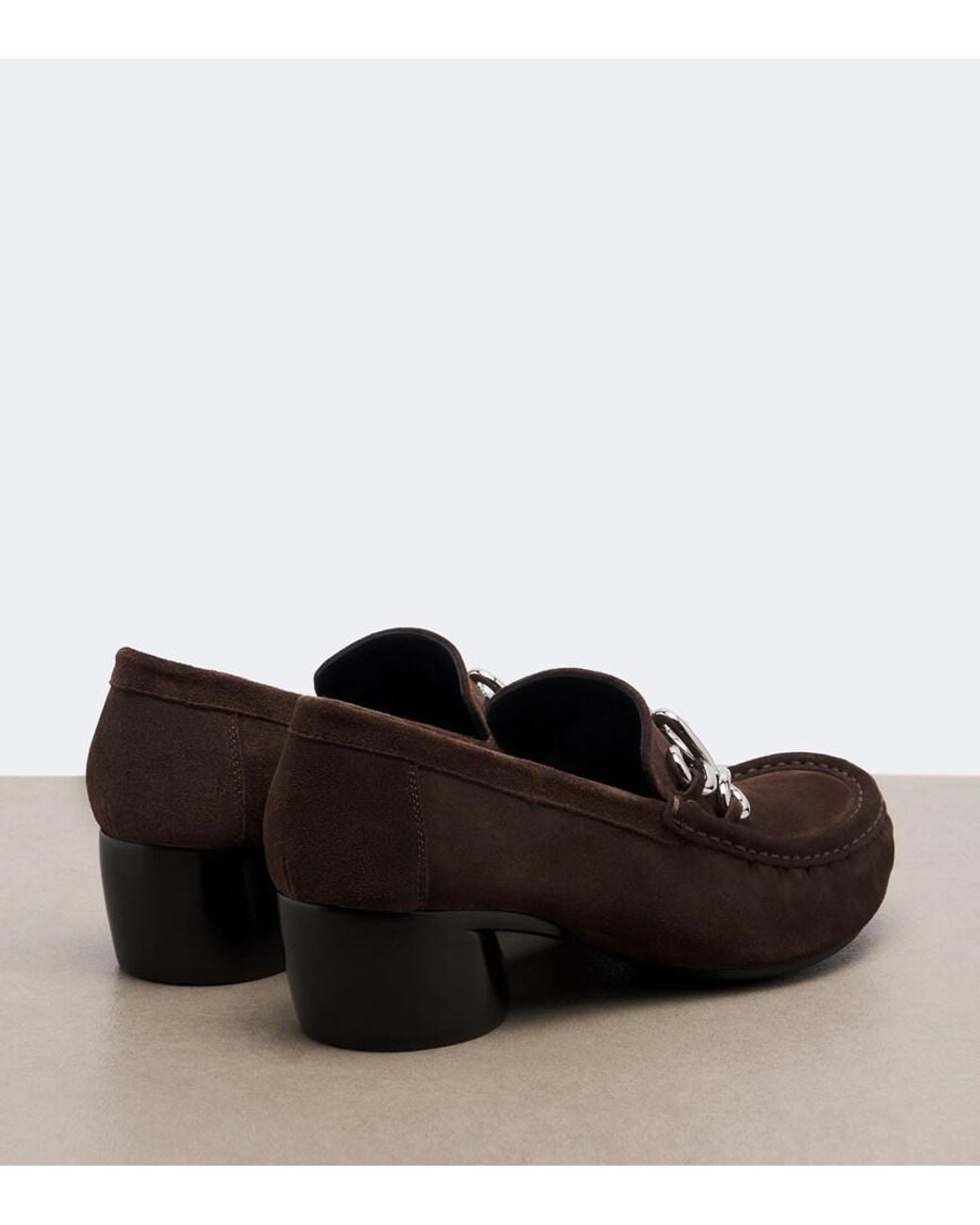 Loewe Brown Dive Double L Suede Loafer Pumps