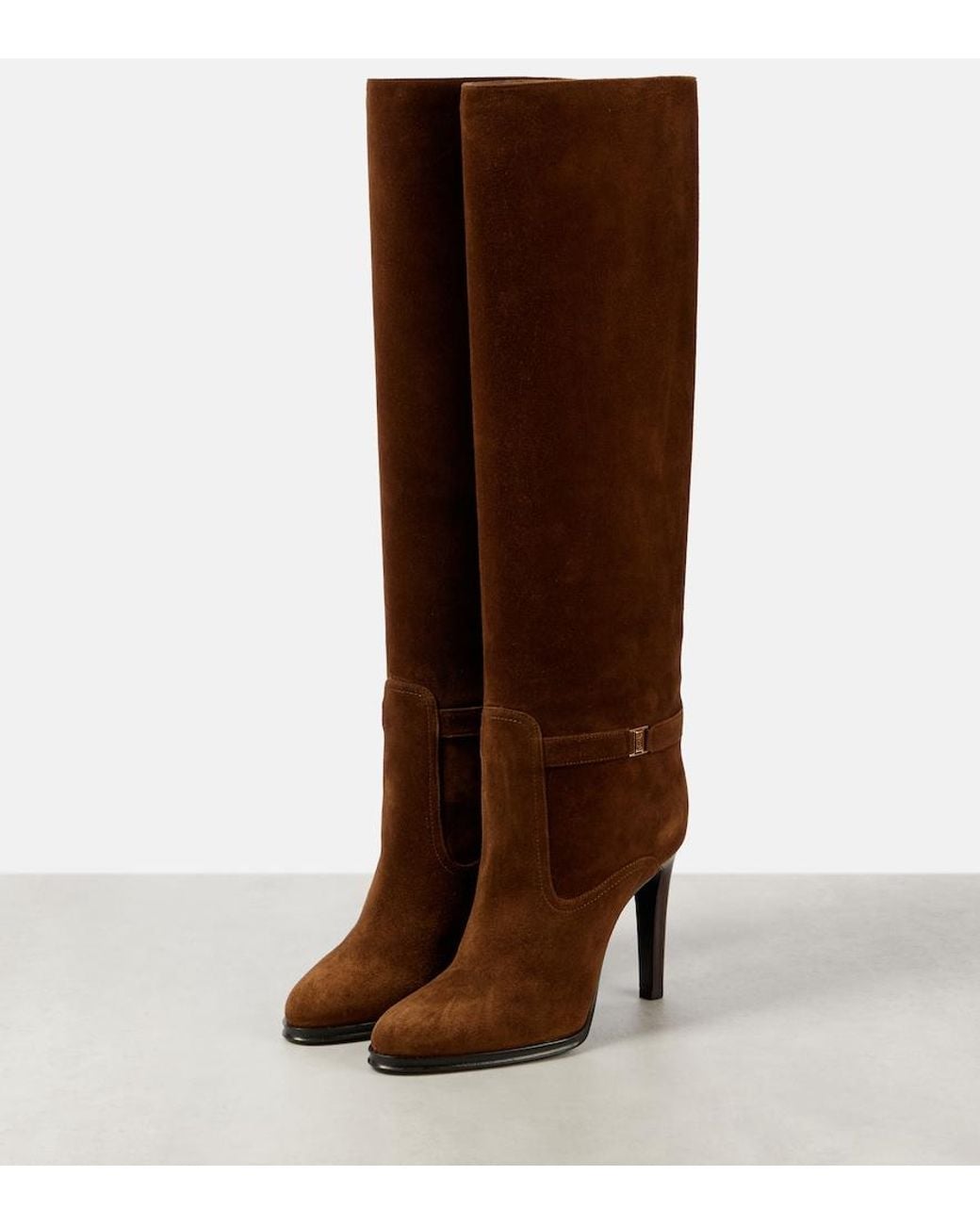 Saint Laurent Brown Diane 100 Suede Knee-High Boots