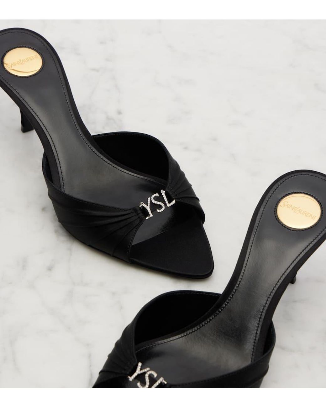 Saint Laurent Black Pantoletten Jerry 60 Aus Satin Mit Kristallen