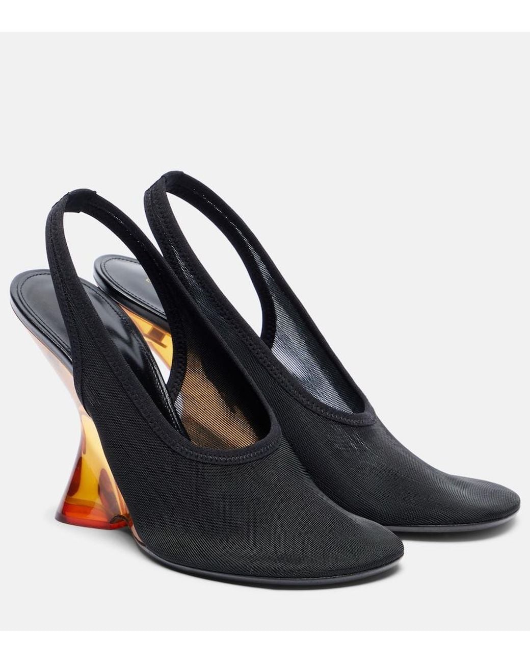 Dries Van Noten Black Mesh Wedge Slingback Pumps