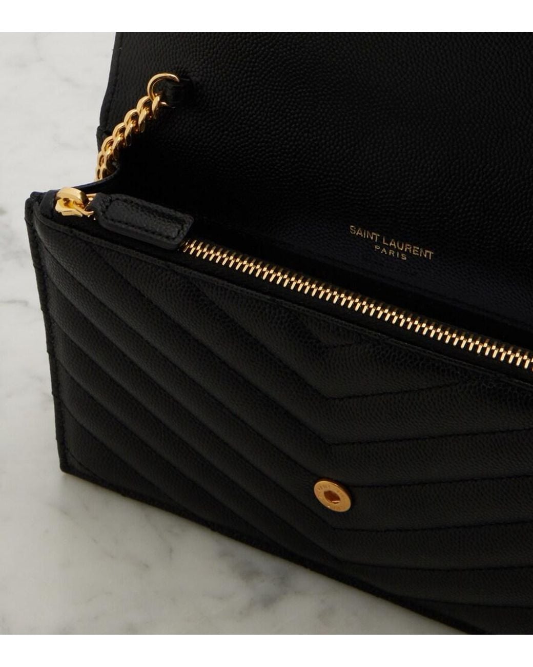 Saint Laurent Black Cassandre Leather Wallet On Chain