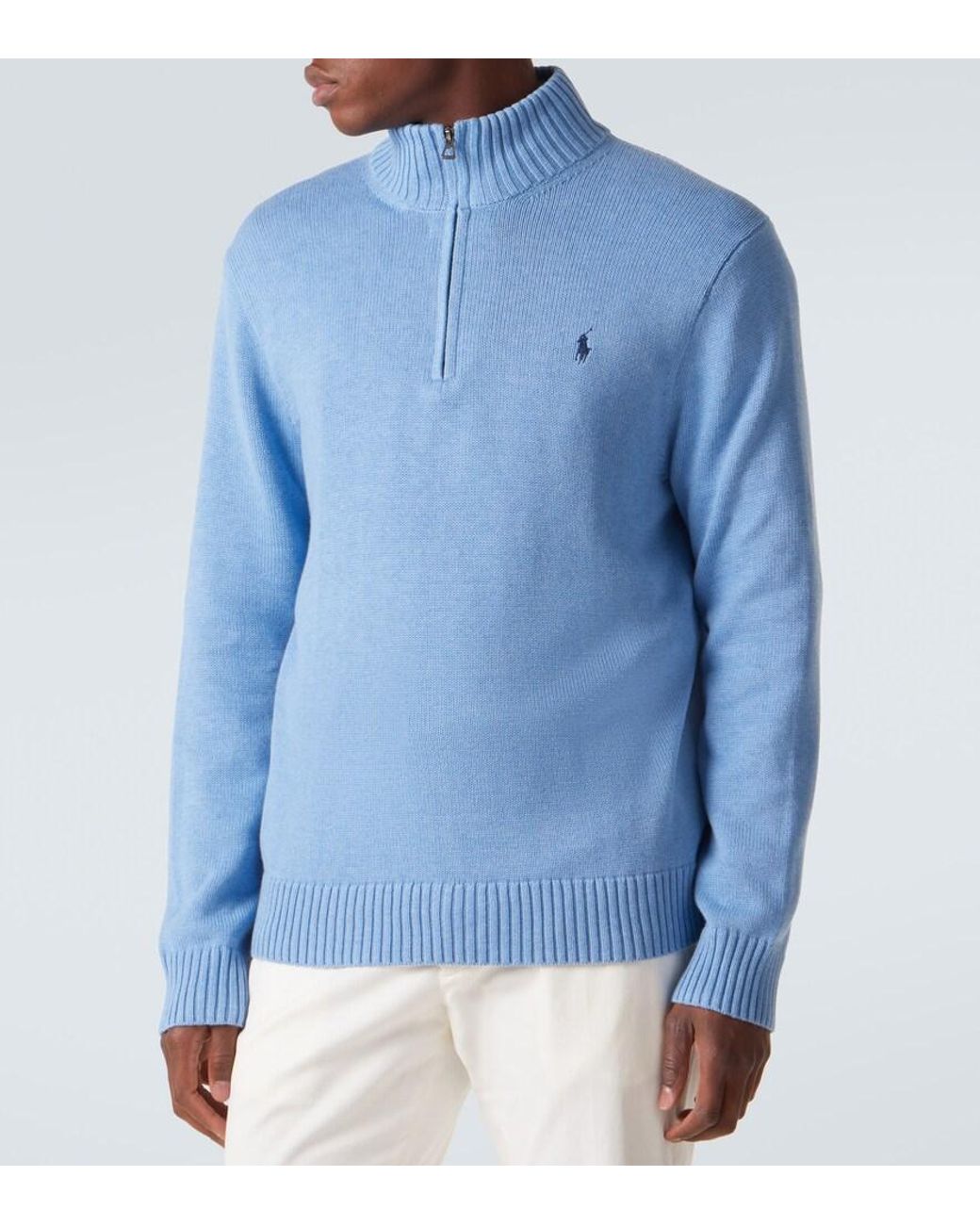 Polo Ralph Lauren Blue Cotton Half-Zip Sweater for men