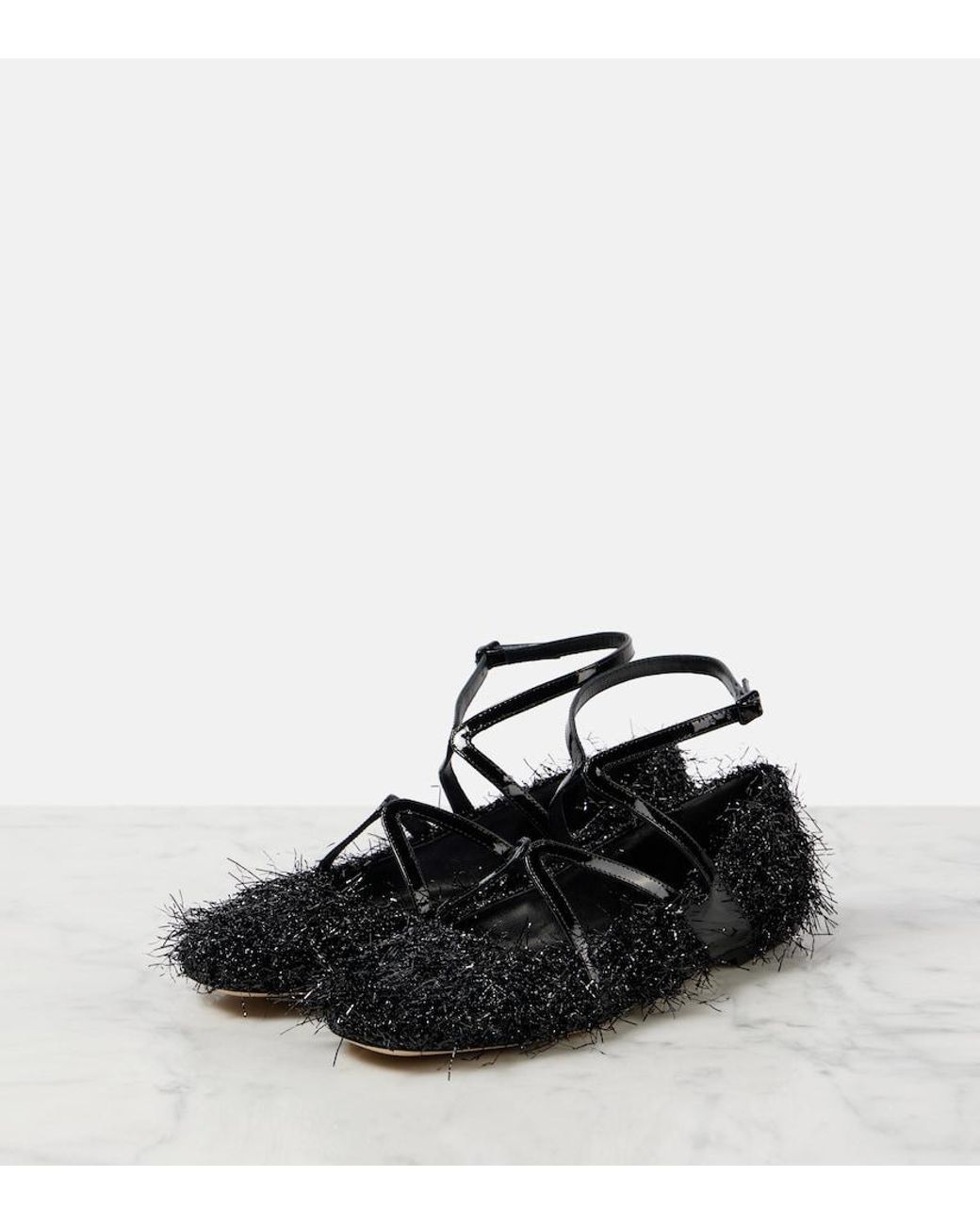 Jimmy Choo Black Astoria Tinsel Ballet Flats