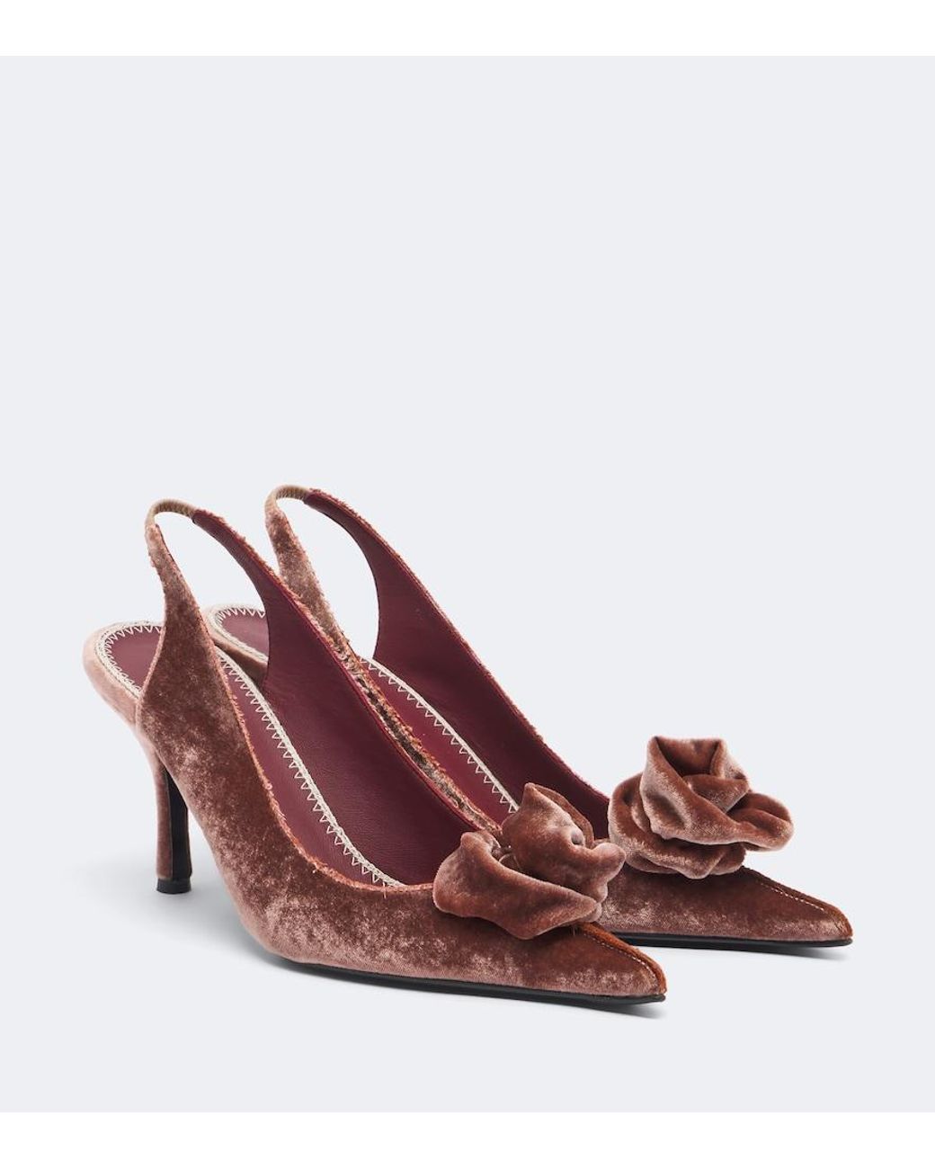 Magda Butrym Red Floral-Applique Velvet Slingback Pumps