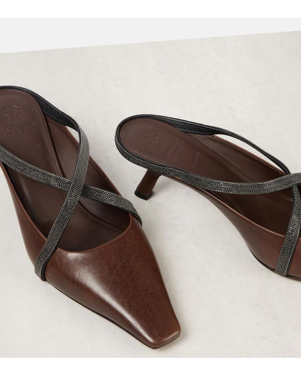 Brunello Cucinelli Brown Monili Leather Mules