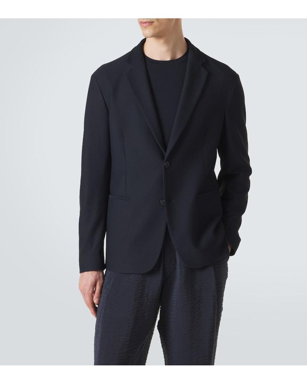 Giorgio Armani Black Waffle-Knit Blazer for men