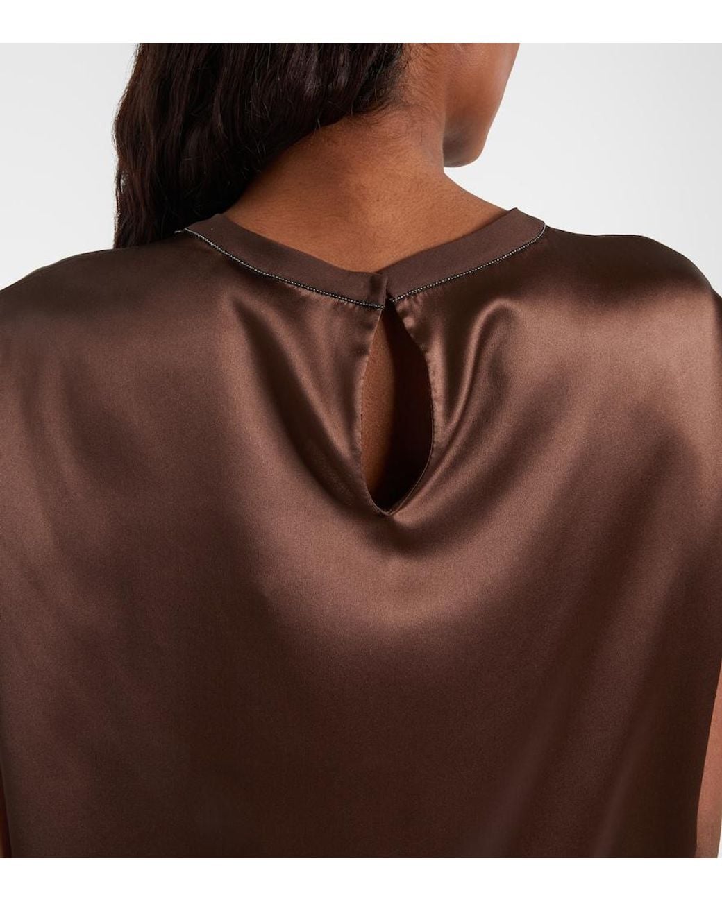 Brunello Cucinelli Brown Silk-Blend Satin Top