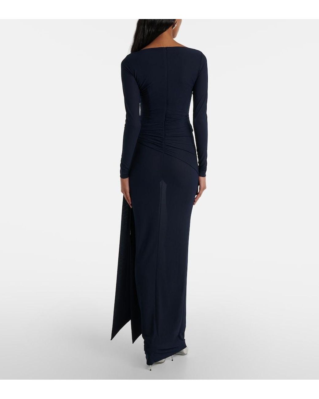 Alex Perry Blue Semi-Sheer Gathered Gown