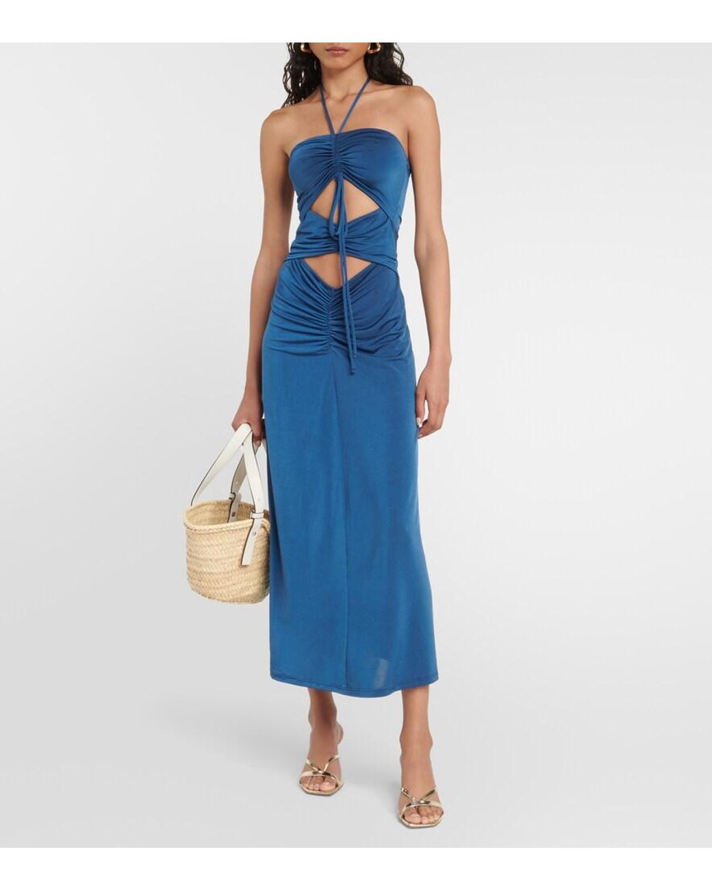 JADE Swim Blue Kira Halterneck Cutout Midi Dress