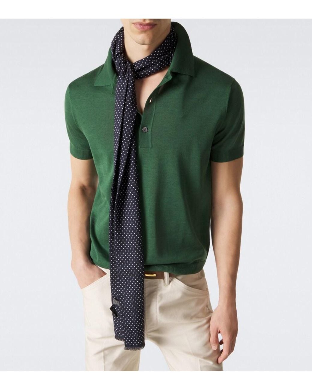 Tom Ford Green Silk And Linen Polo Sweater for men