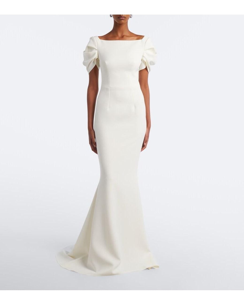 Safiyaa White Bridal Ivon Draped Crepe Gown