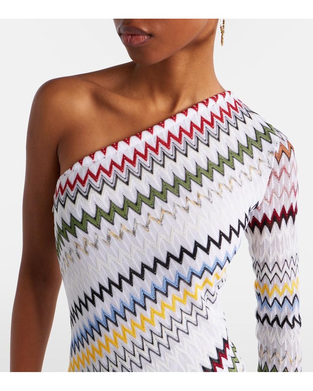 Missoni White Zigzag Asymmetric Maxi Dress