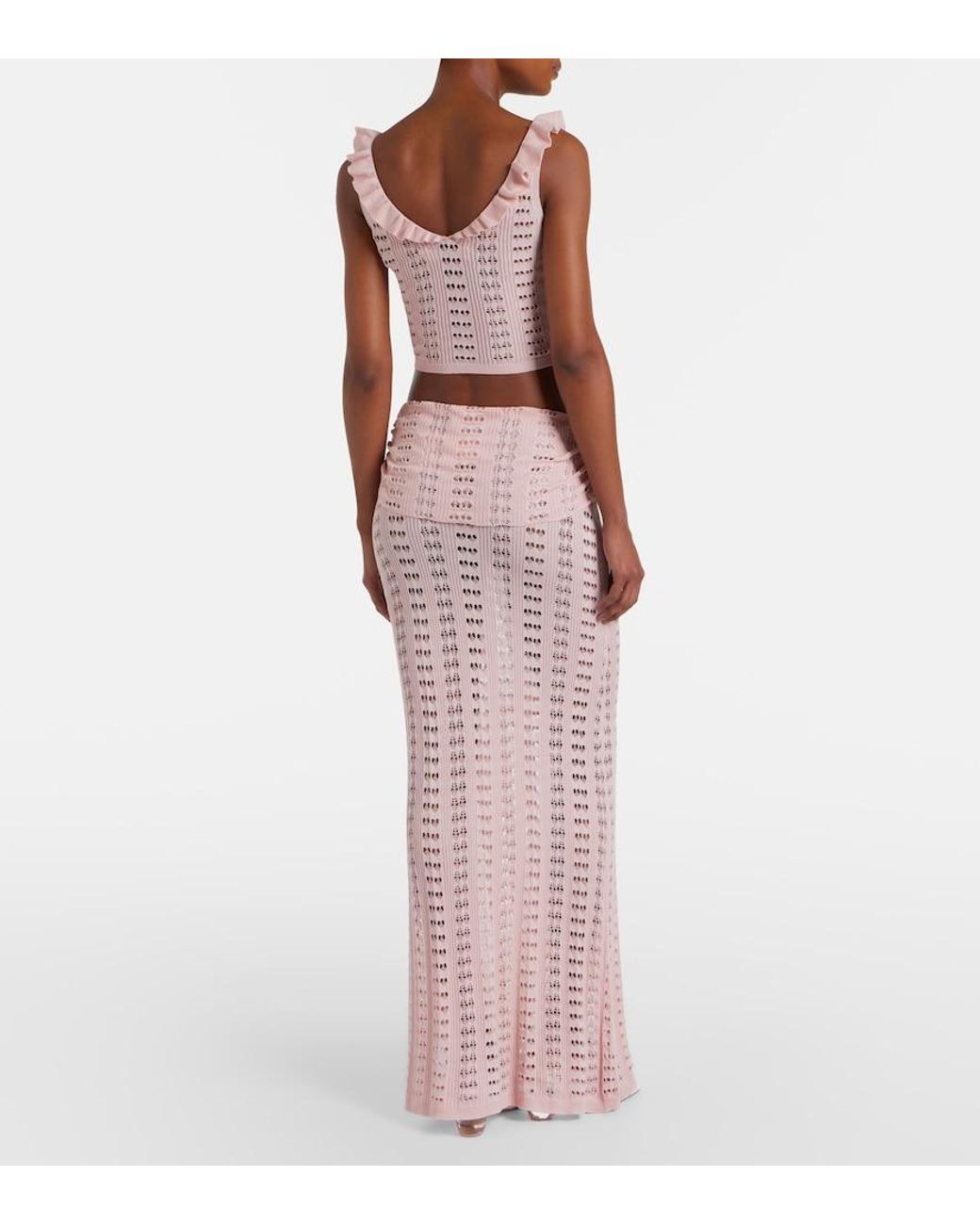 AYA MUSE Pink Draped Pointelle Maxi Skirt