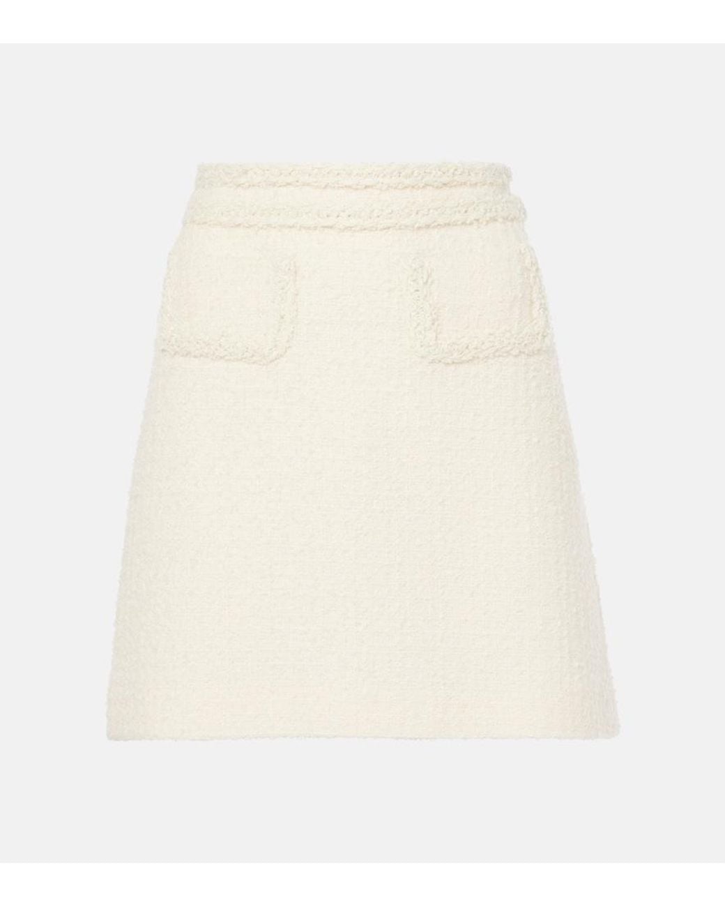 Giambattista Valli White High-Rise Wool-Blend Tweed Miniskirt