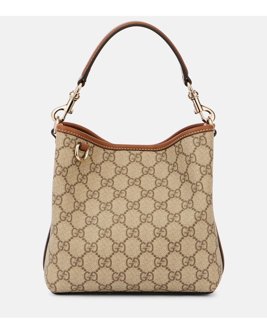 Gucci Brown Gg Emblem Small Canvas Bucket Bag