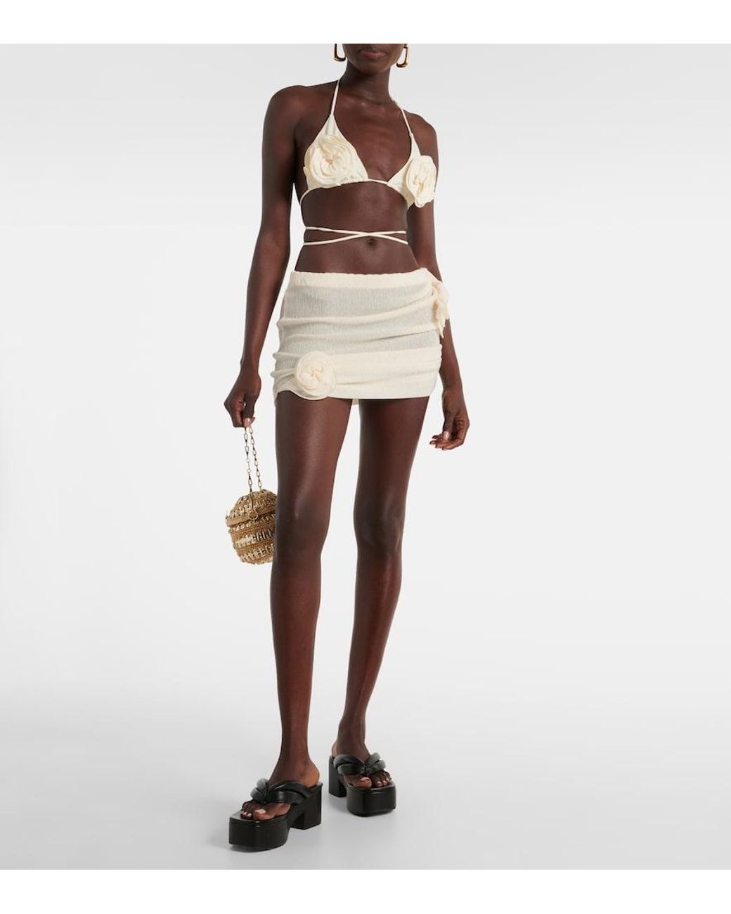 Magda Butrym Natural Floral-Applique Crepe Miniskirt